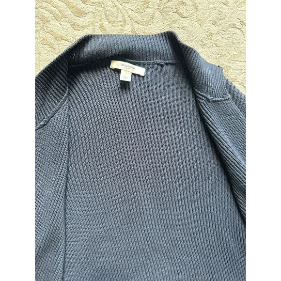 Liz Claiborne Women’s Cotton Cardigan Sweater Navy Blue Knit Medium Pockets - Picture 5 of 7